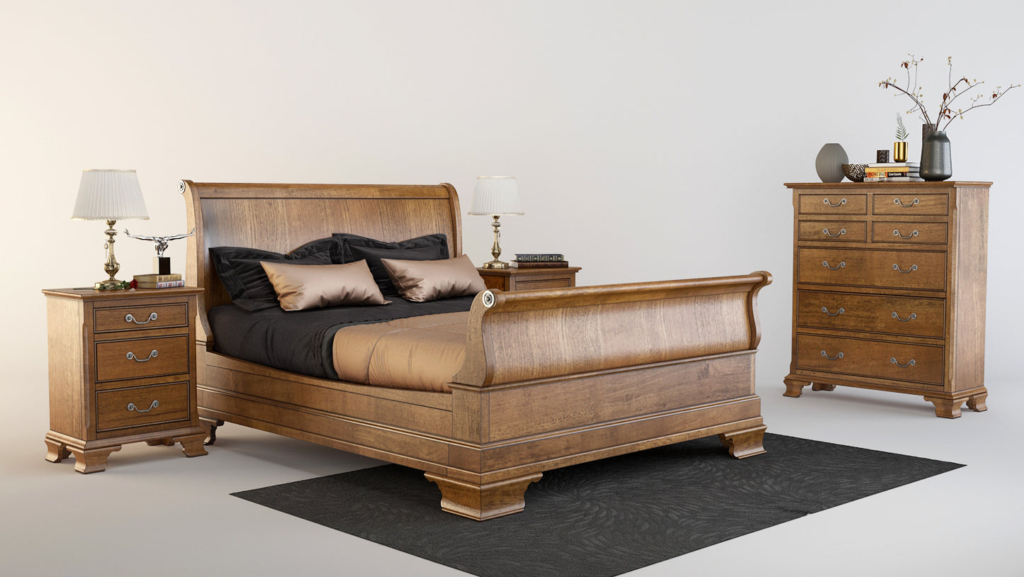 Ballantyne Queen Sleigh Bed Tasmanian Oak and Vic Ash Wood