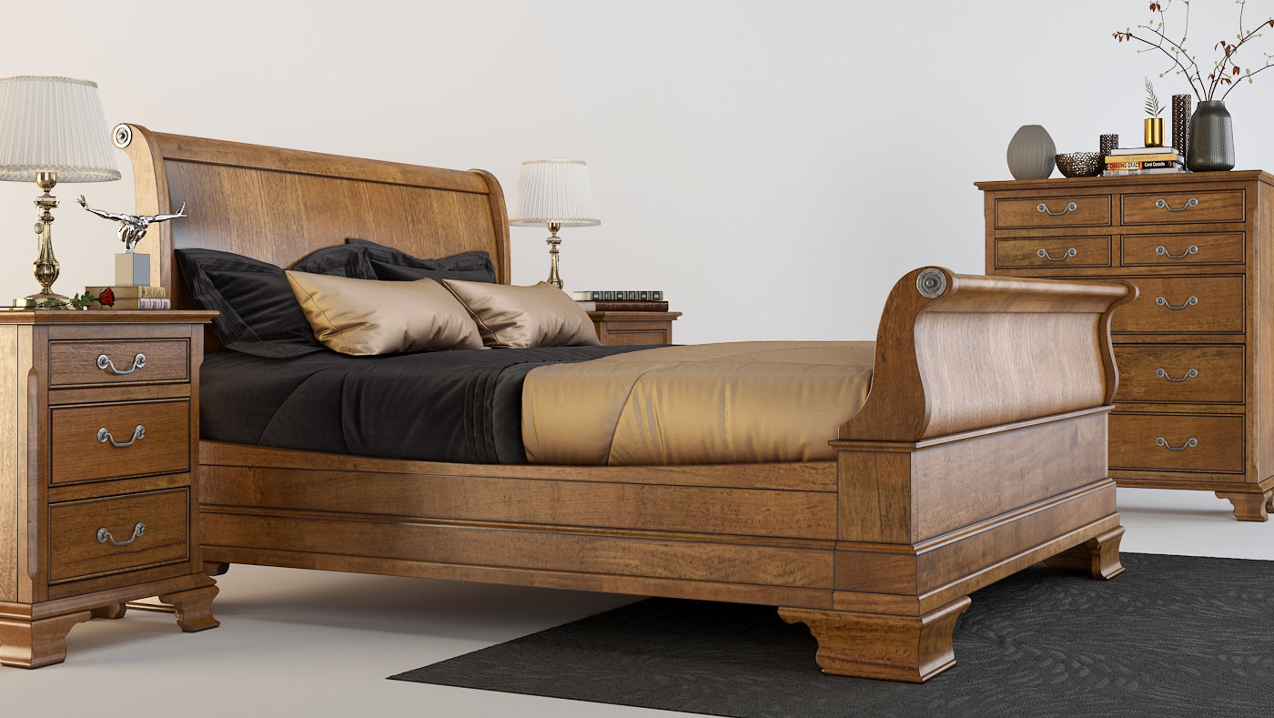 Ballantyne Queen Sleigh Bed Tasmanian Oak and Vic Ash Wood