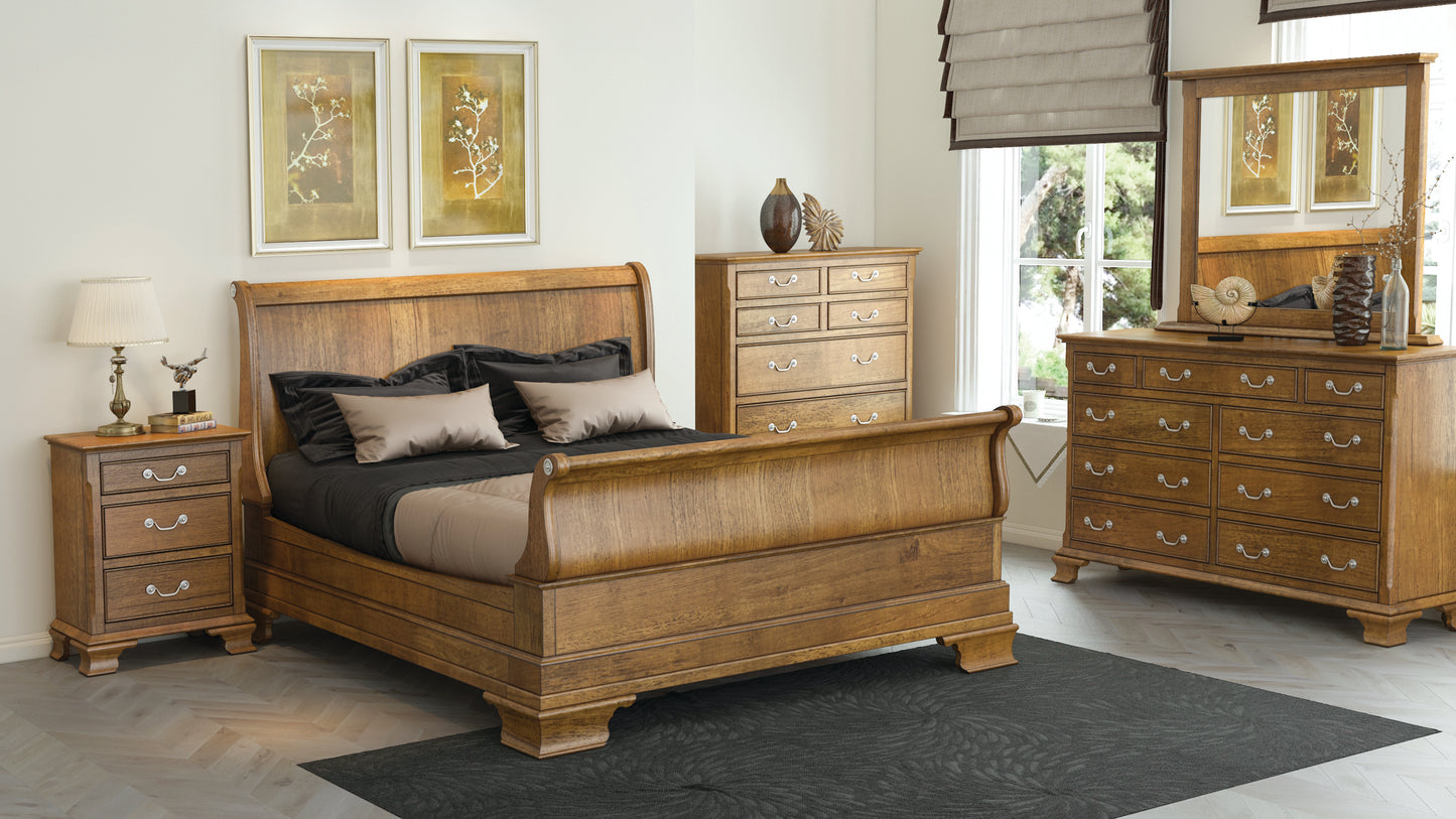 Ballantyne Queen Sleigh Bed Tasmanian Oak and Vic Ash Wood