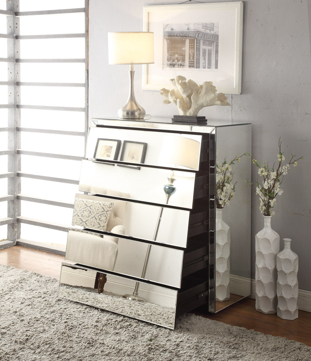 Hollywood 5 Drawer Mirrored Tallboy