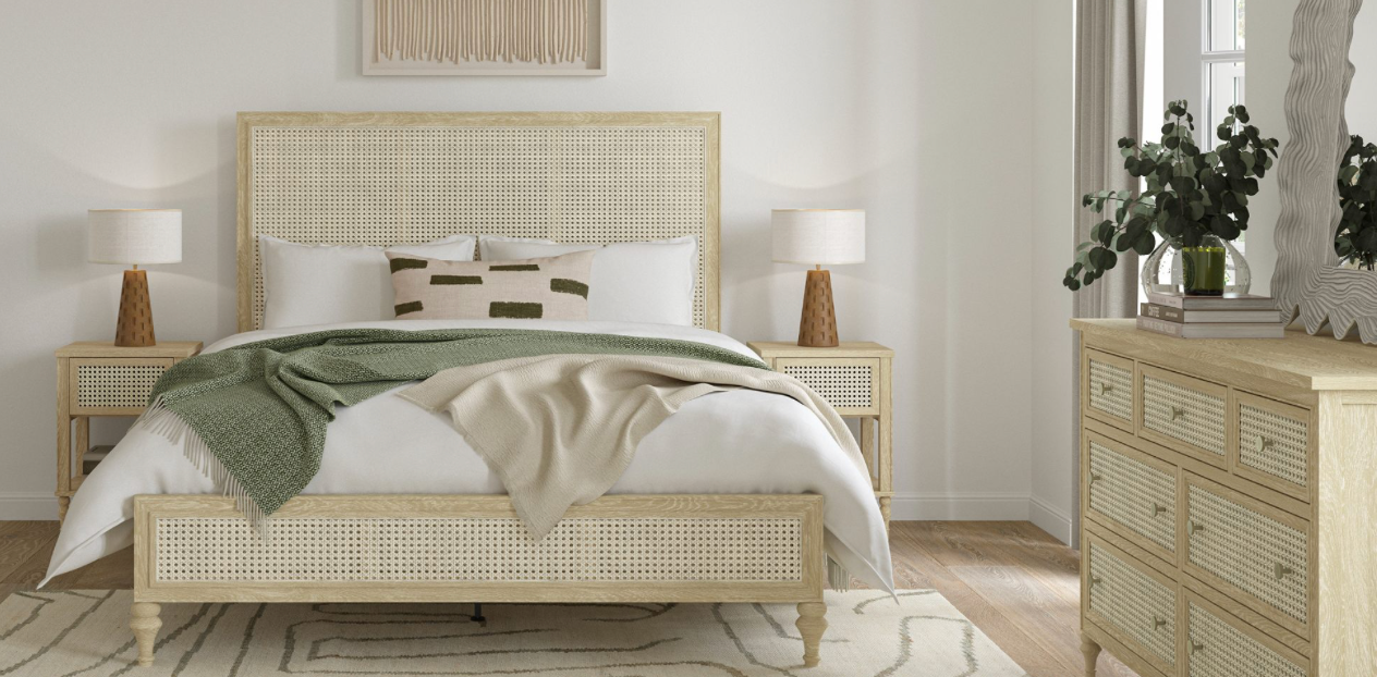 Light Vintage Rattan Bed