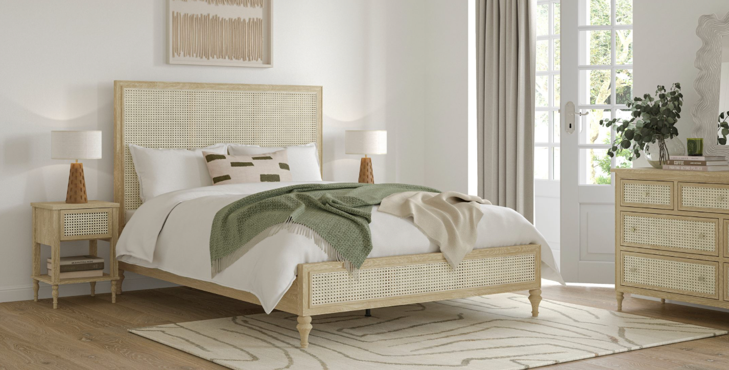 Light Vintage Rattan Bed