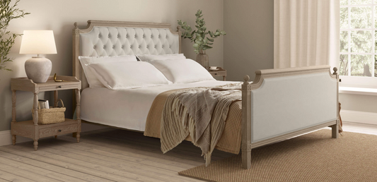 Loire Bed Weathered Oak Upholstered Headboard