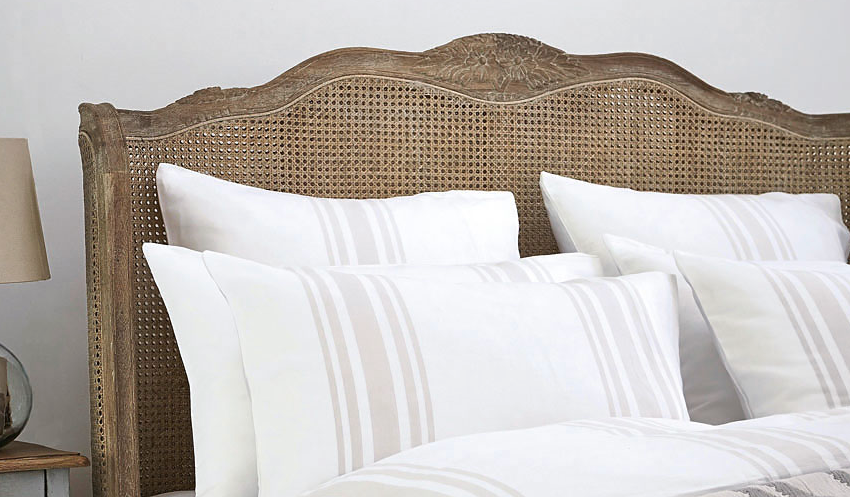 Versailles Bed Weathered Oak and Rattan Wing Headboard