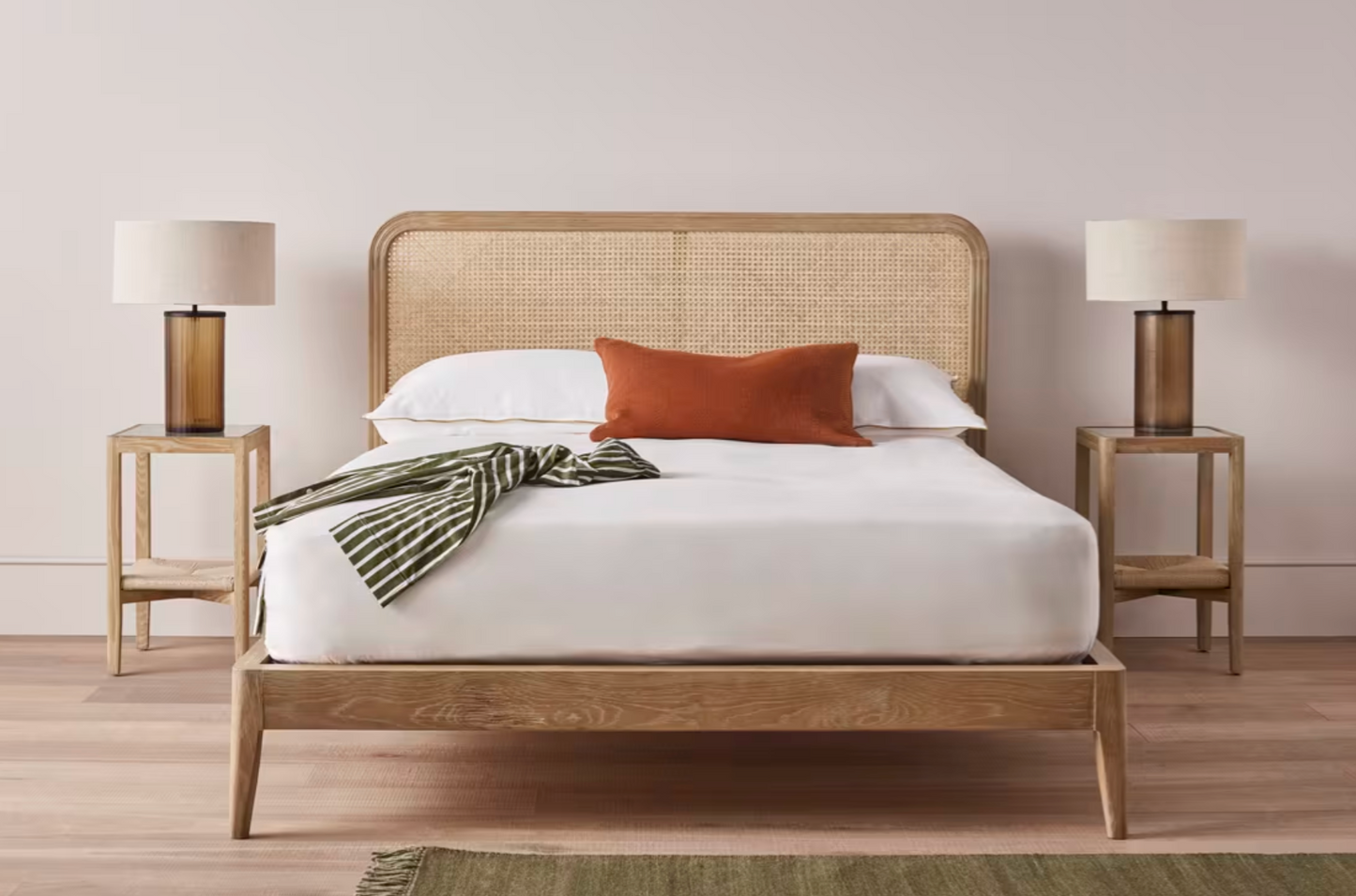 Ribbon Bed Natural Oak & Rattan