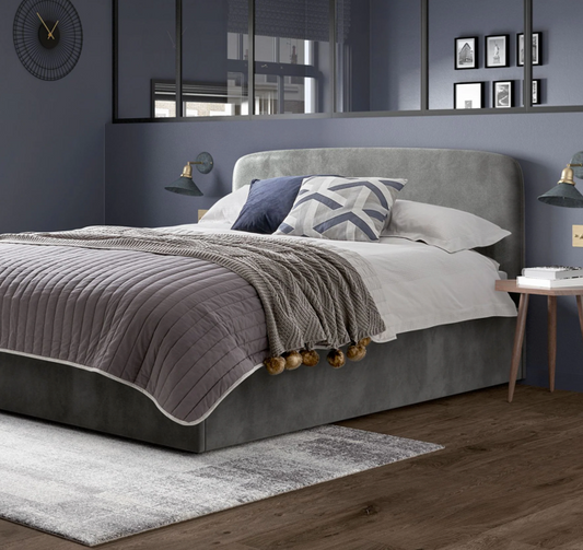 Matson Grey Steel Opulent Upholstered Storage Bed