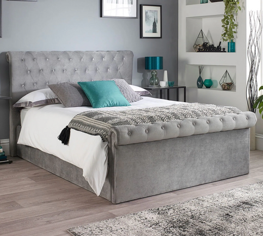 Aspire Grey Chesterfield Side Upholstered Side Lift Storage Bed