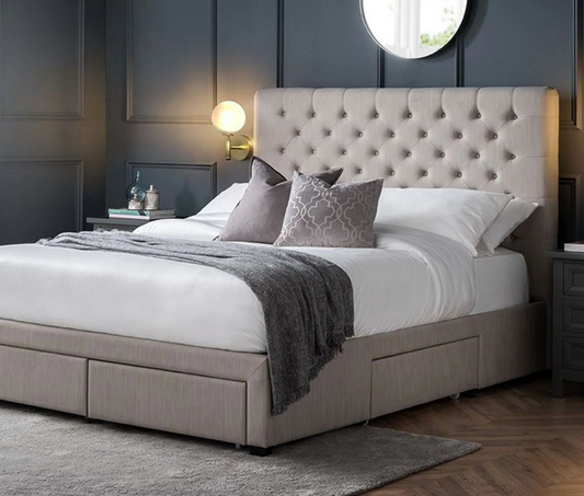 Julian Grey Wilton Deep Button Upholstered Bed with Drawers