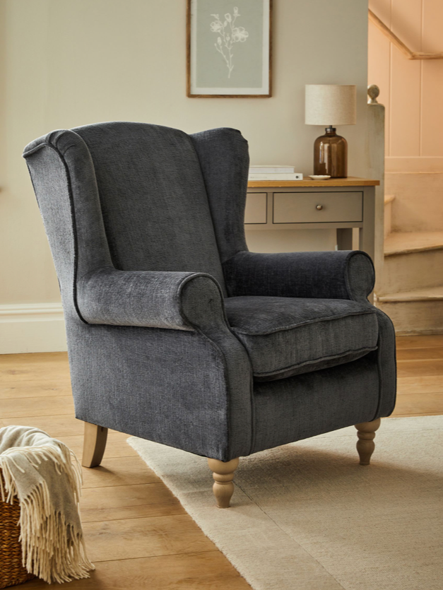 Chenille Blue Highback Armchair