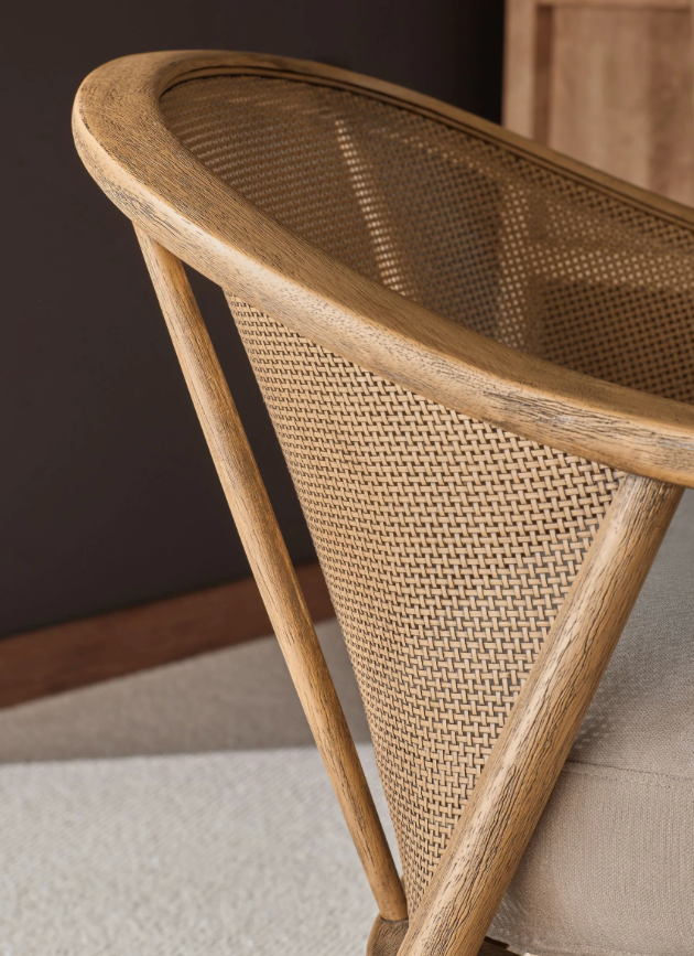 Reuben Curved Wood Rattan Accent Chair