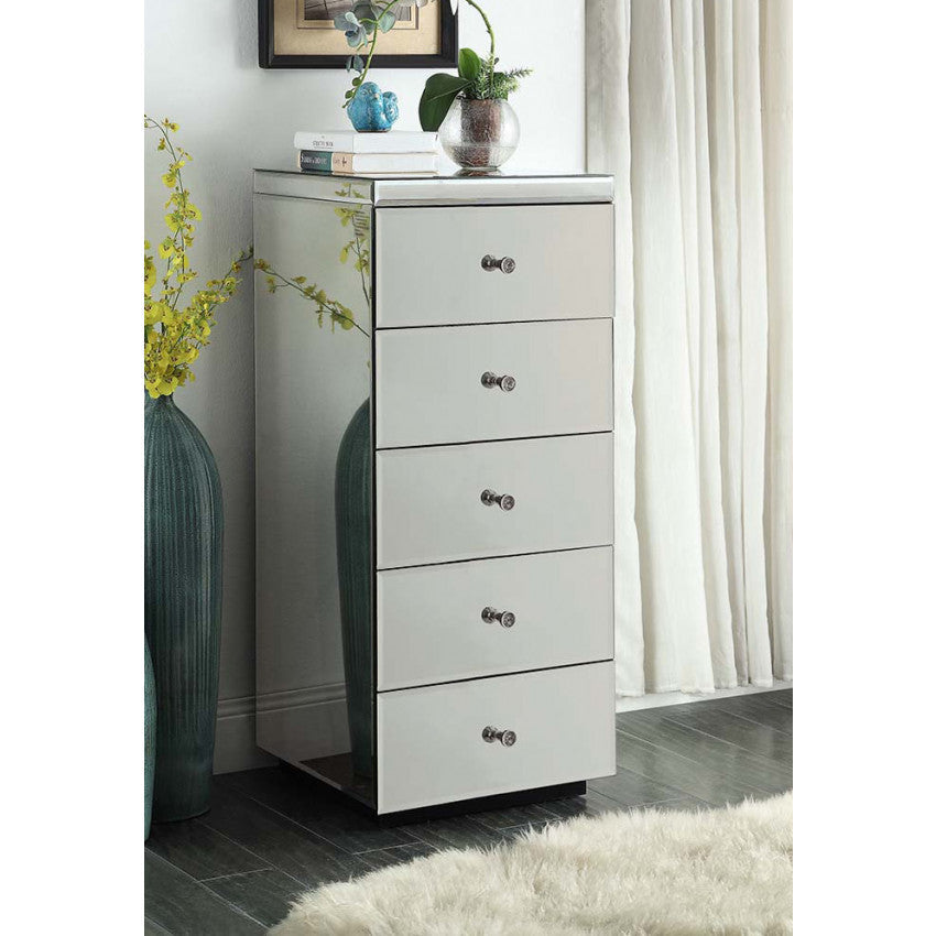 Rio Crystal Mirrored Slimline Tallboy 5 Drawers