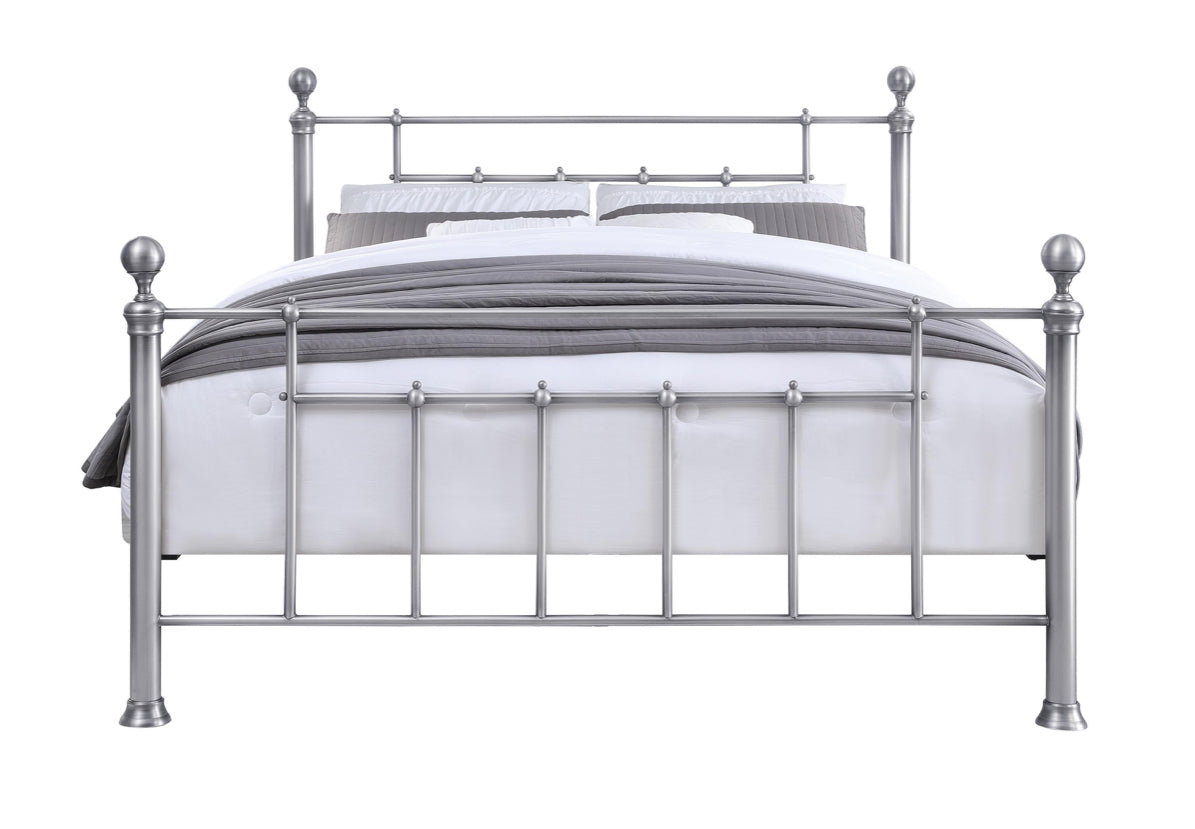 CHADSTONE Queen Bed Pewter Plated with Round Metal Finials