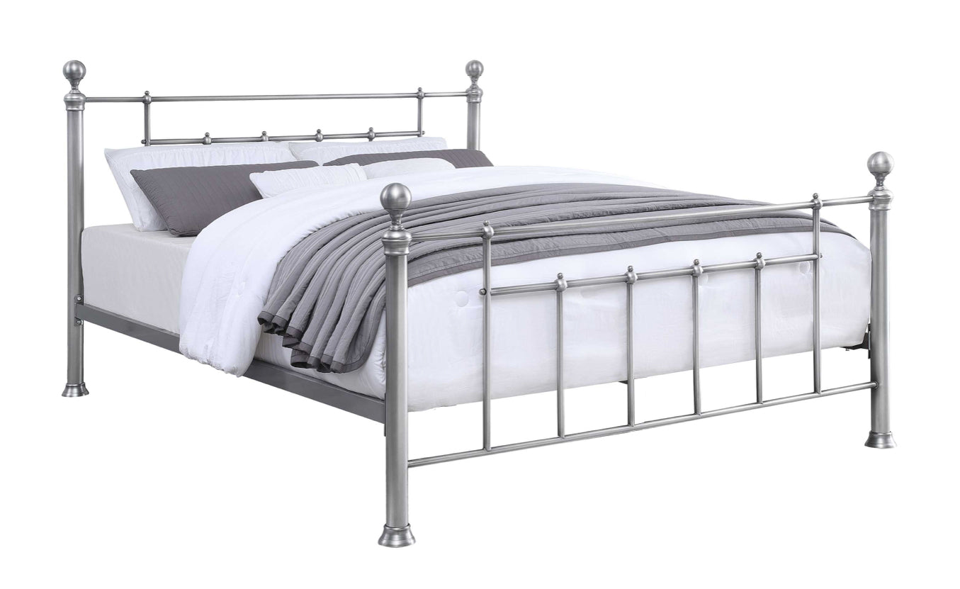 CHADSTONE Queen Bed Pewter Plated with Round Metal Finials