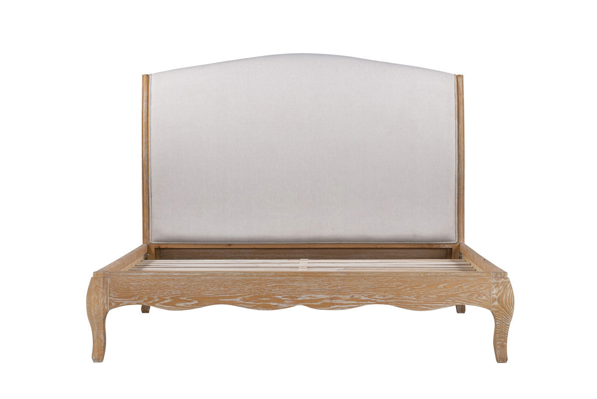 MILLES King Bed Oak & Upholstered Weathered Provincial Finish