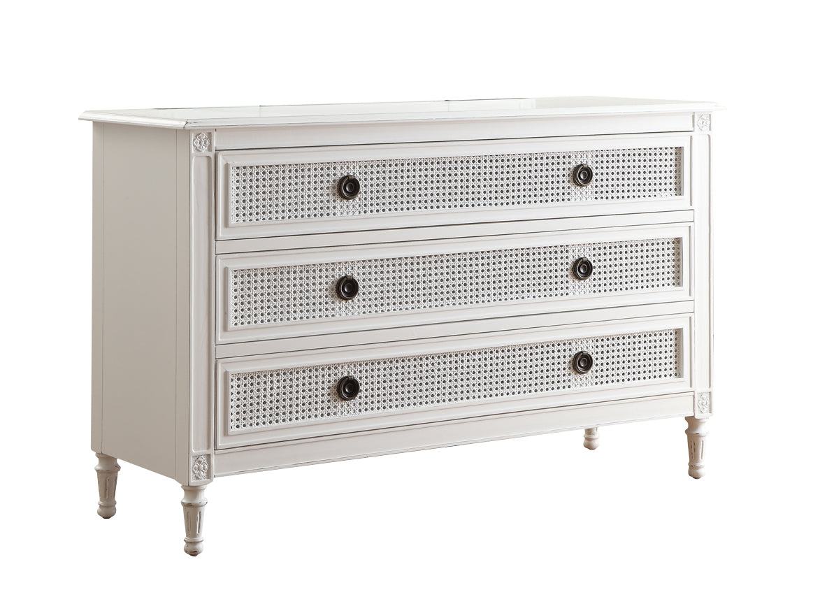 PALOMA Dressing Table French Style White "Distressed" Finish with Rattan