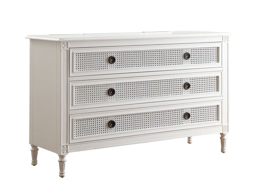 PALOMA Dressing Table French Style White "Distressed" Finish with Rattan