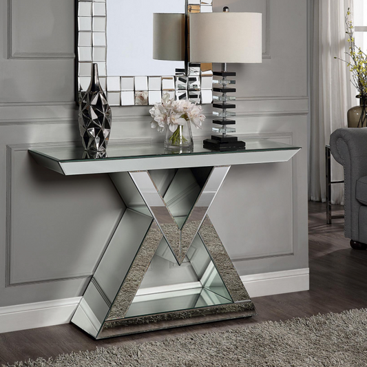 Valentina Mirrored Console Hallway Table Inverted V Shape Stand