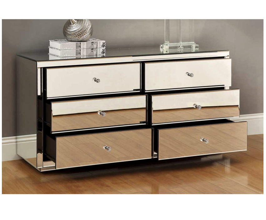 VEGAS Mirrored Dressing Table Low Chest 6 Drawers