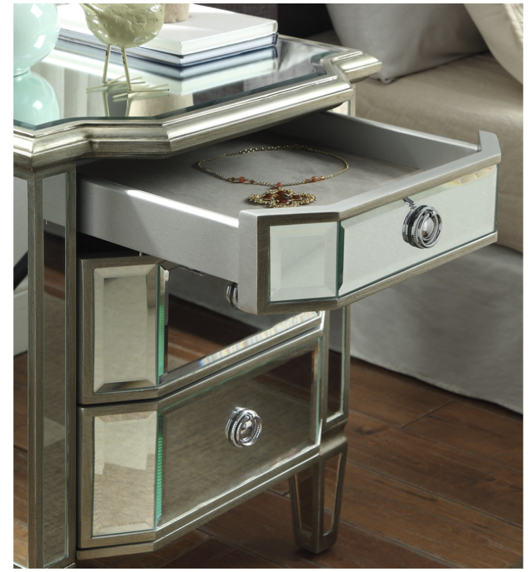 Leonore Mirrored Bedside Table 3 Drawer with Metal Handle Soft Close Drawers