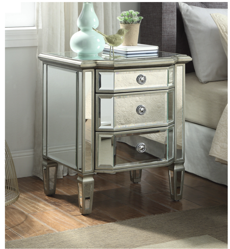 Leonore Mirrored Bedside Table 3 Drawer with Metal Handle Soft Close Drawers