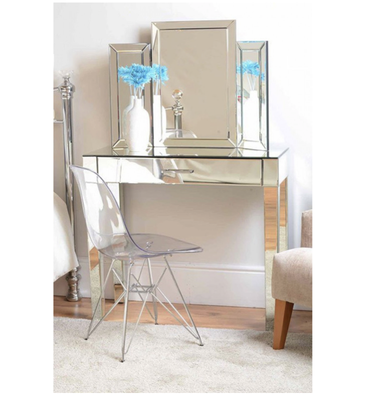 Zoe Mirrored Dressing Table Console 1 Drawer 4 legs Metal Handle