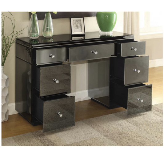 Rio Smoke Mirror Dressing Table 7 Drawers Metal Crystal Insert Handles