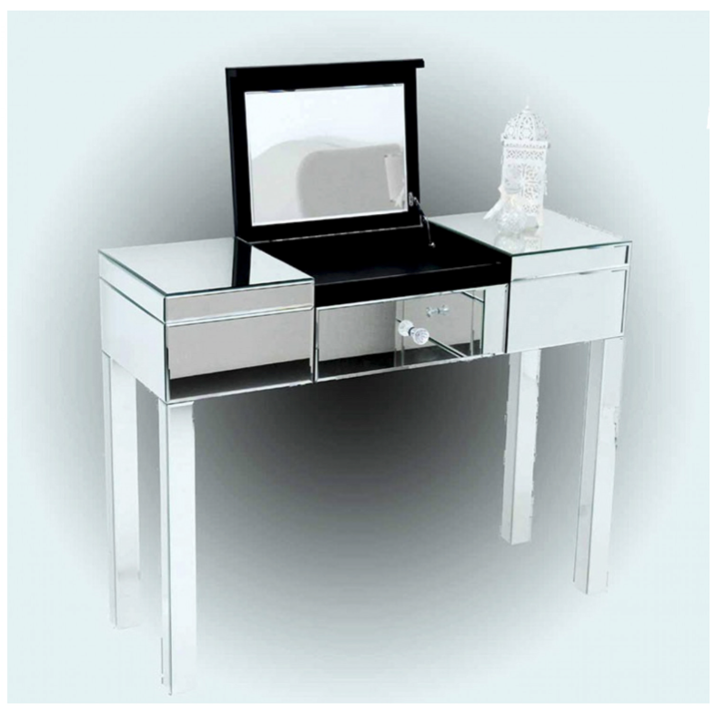 Apollo Mirrored Dressing Table with single drawer and pop up Vanity Mirror