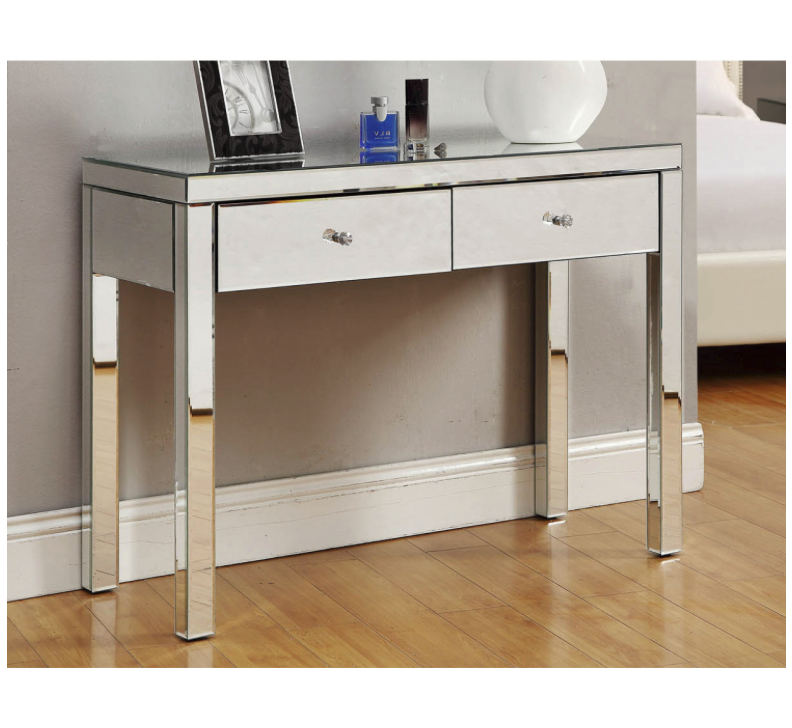 Reflections Mirrored Dressing Table Console 2 Drawers Crystal Effect Handles