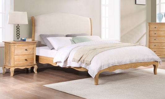 MILLES King Bed Oak & Upholstered Weathered Provincial Finish