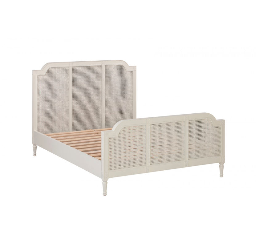 PALOMA Queen Bed French Style White "Distressed" Finish with Rattan