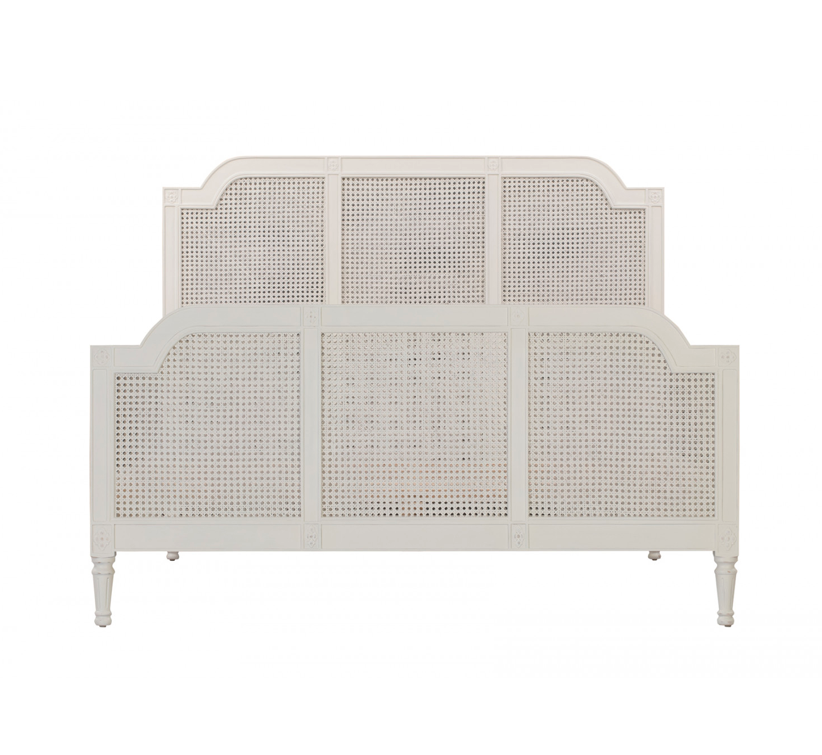 PALOMA Queen Bed French Style White "Distressed" Finish with Rattan