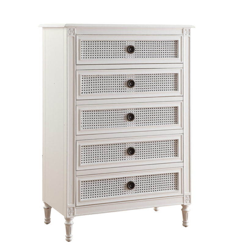 PALOMA Tallboy French style White "Distressed" Finish with Rattan