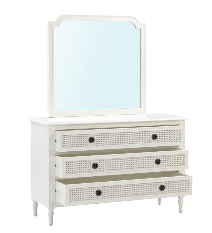 PALOMA Dressing Table French Style White "Distressed" Finish with Rattan