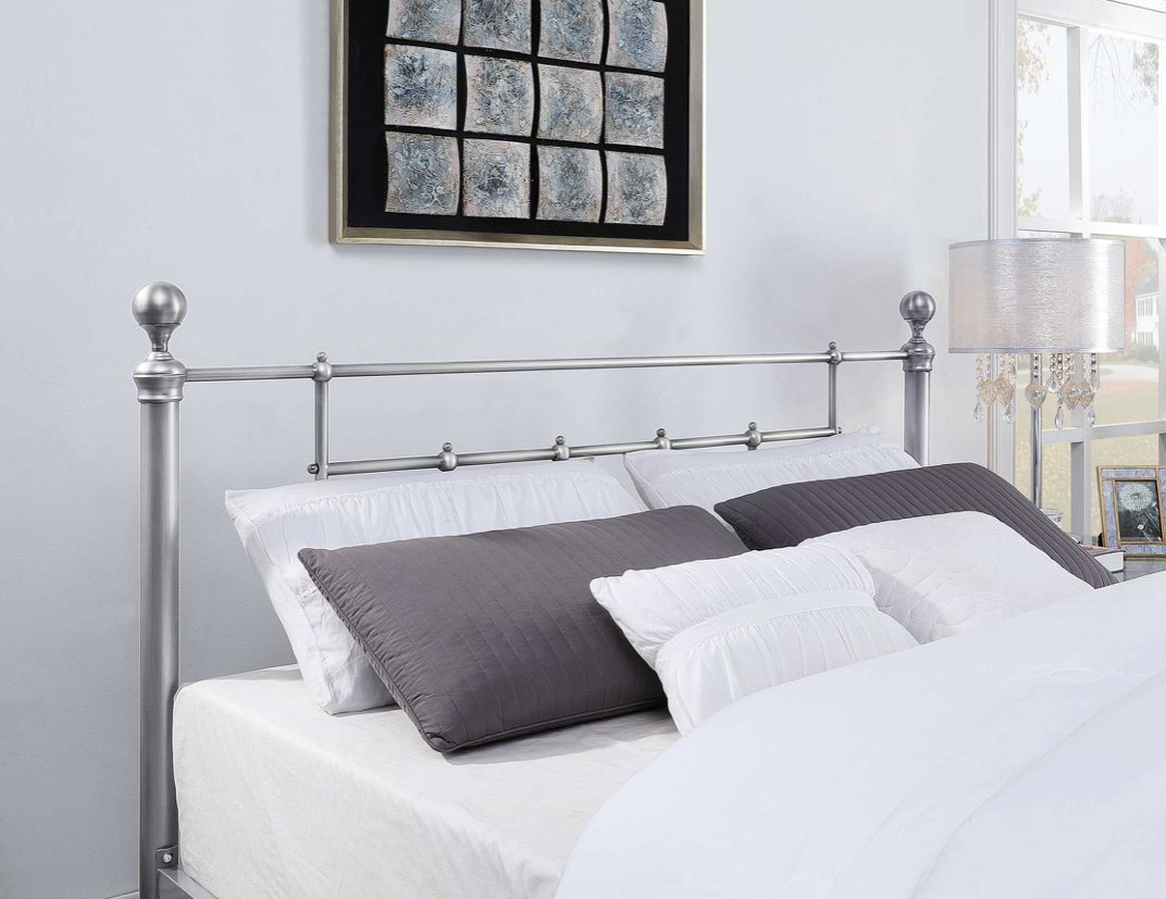 CHADSTONE Queen Bed Pewter Plated with Round Metal Finials