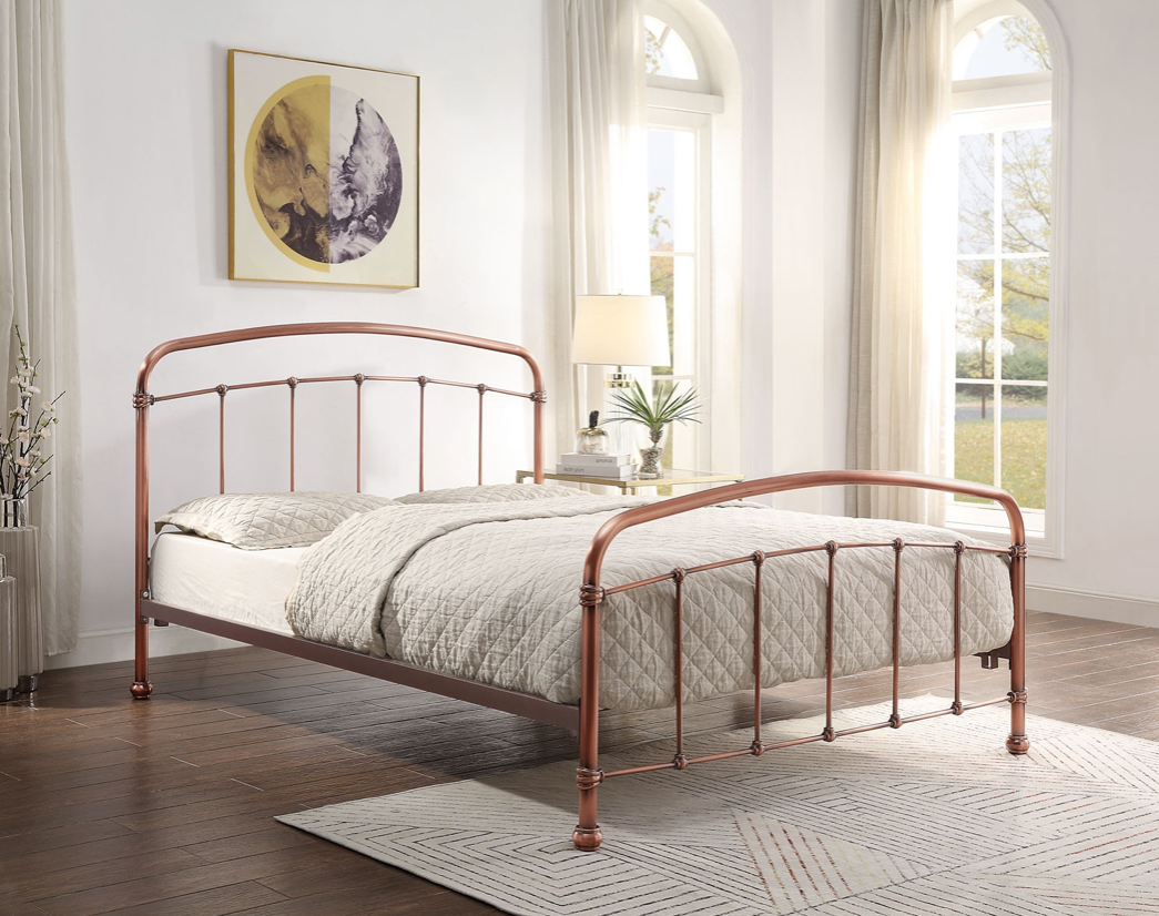 SOMERVILLE Queen Bed Antique Distressed Copper Effect Plated Finish