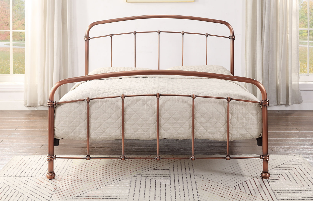 SOMERVILLE Queen Bed Antique Distressed Copper Effect Plated Finish