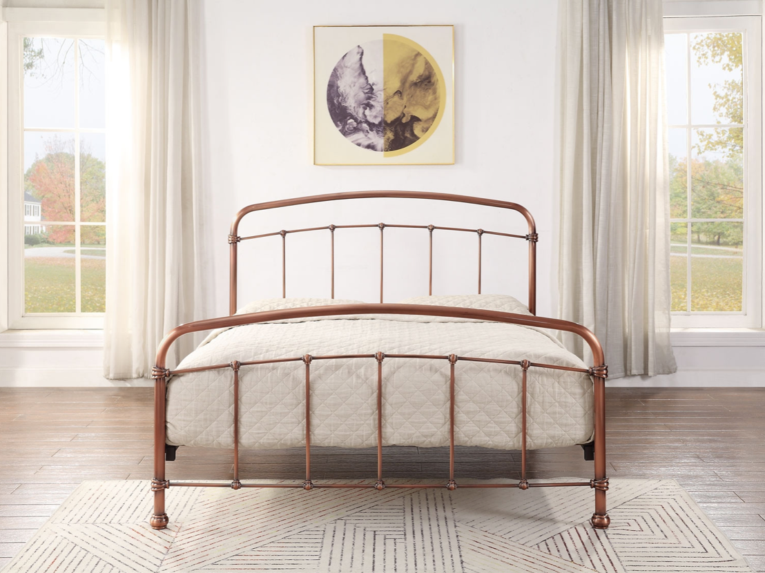 SOMERVILLE Queen Bed Antique Distressed Copper Effect Plated Finish