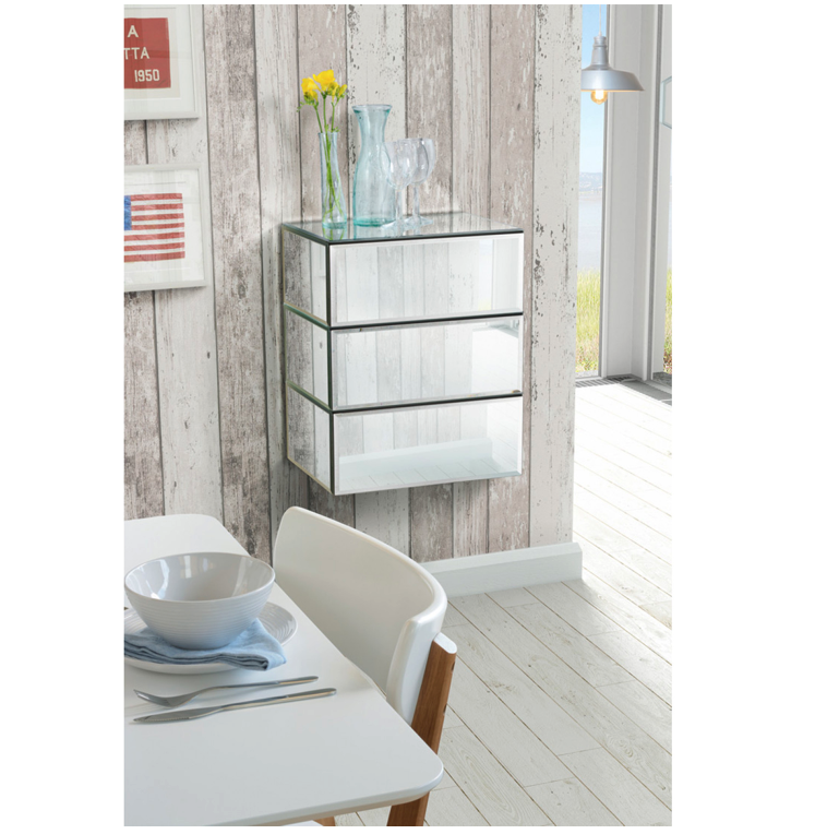 Rectangular Mirrored Floating Shelf with Drawer