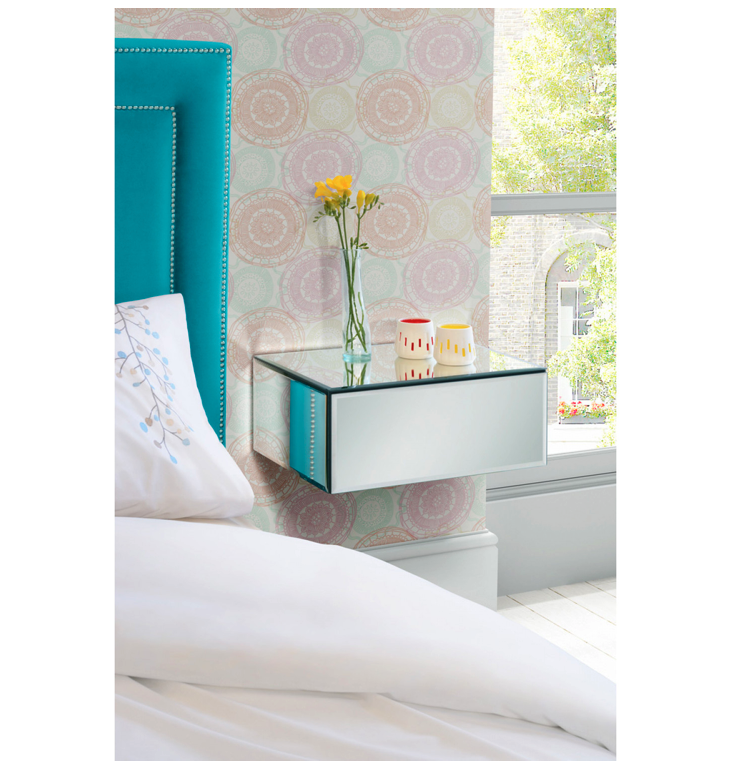 Rectangular Mirrored Floating Shelf with Drawer