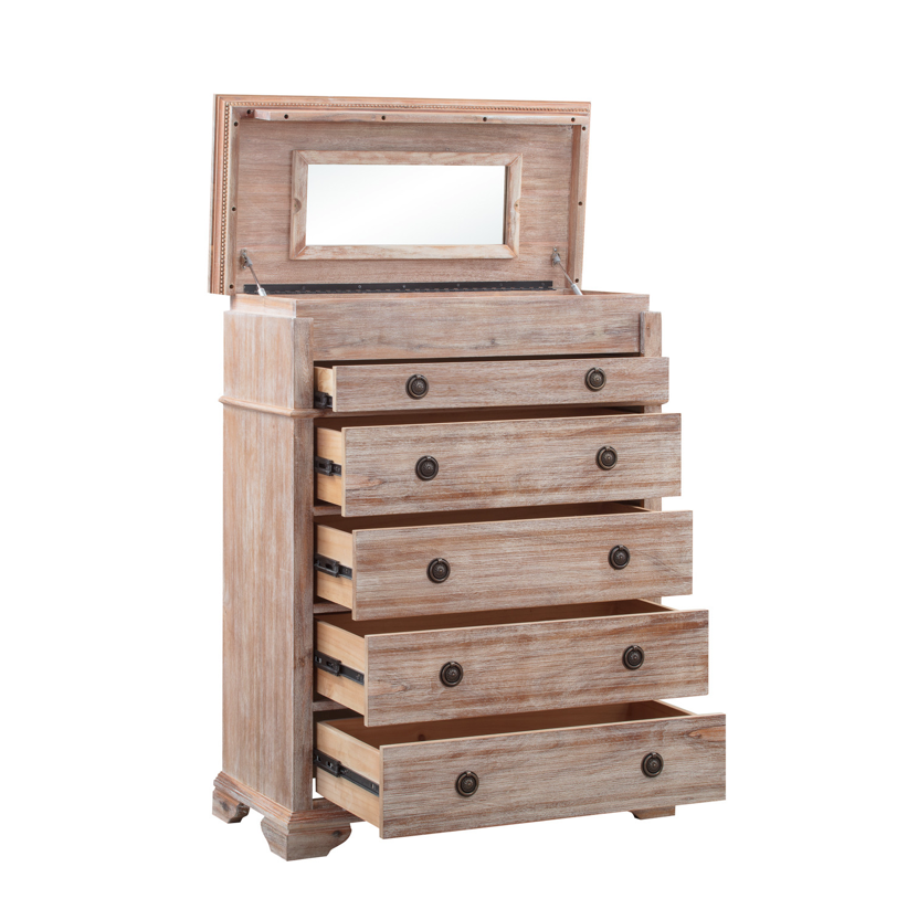 IBIZA Tallboy 5 Drawers and Lift up storage compartment Acacia Wood