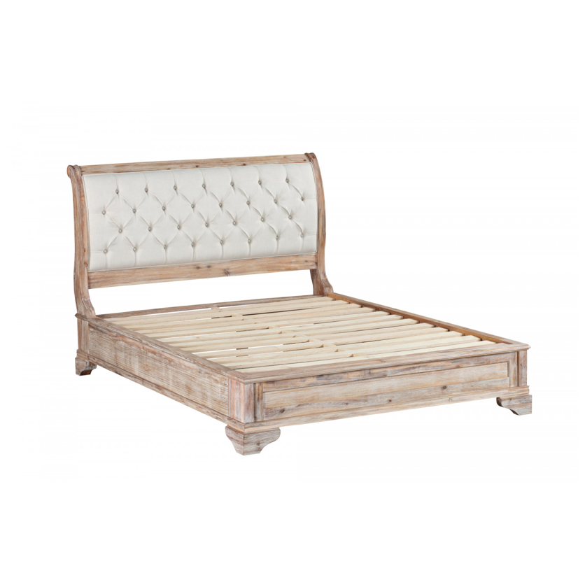 IBIZA Queen Bed Low Foot end with Tufted Upholstered Headboard Acacia Wood