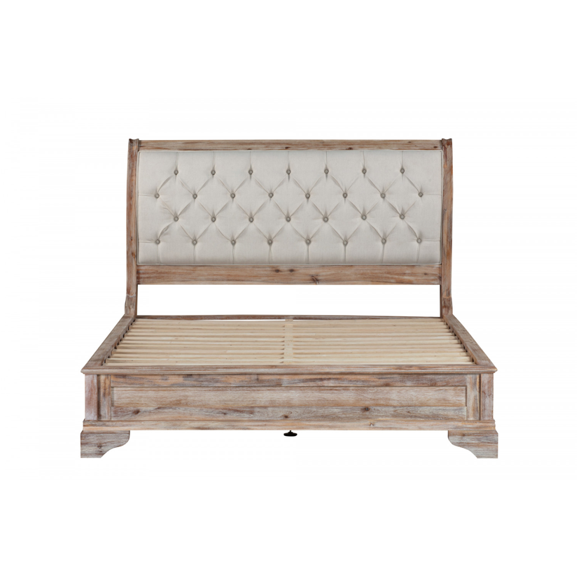 IBIZA Queen Bed Low Foot end with Tufted Upholstered Headboard Acacia Wood