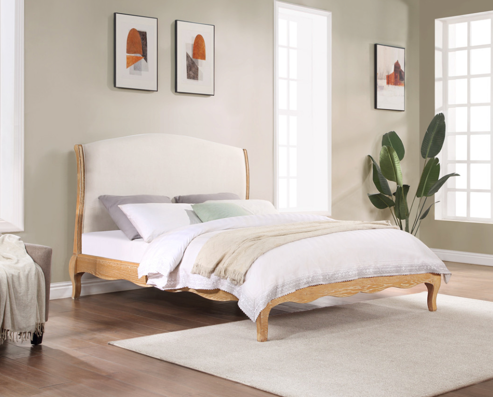 MILLES King Bed Oak & Upholstered Weathered Provincial Finish