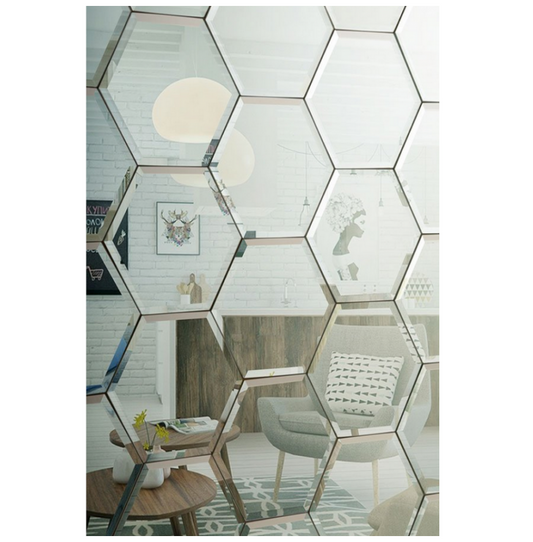 Mirror Wall Tiles Hexagonal Shape Beveled Box of 18 Tiles