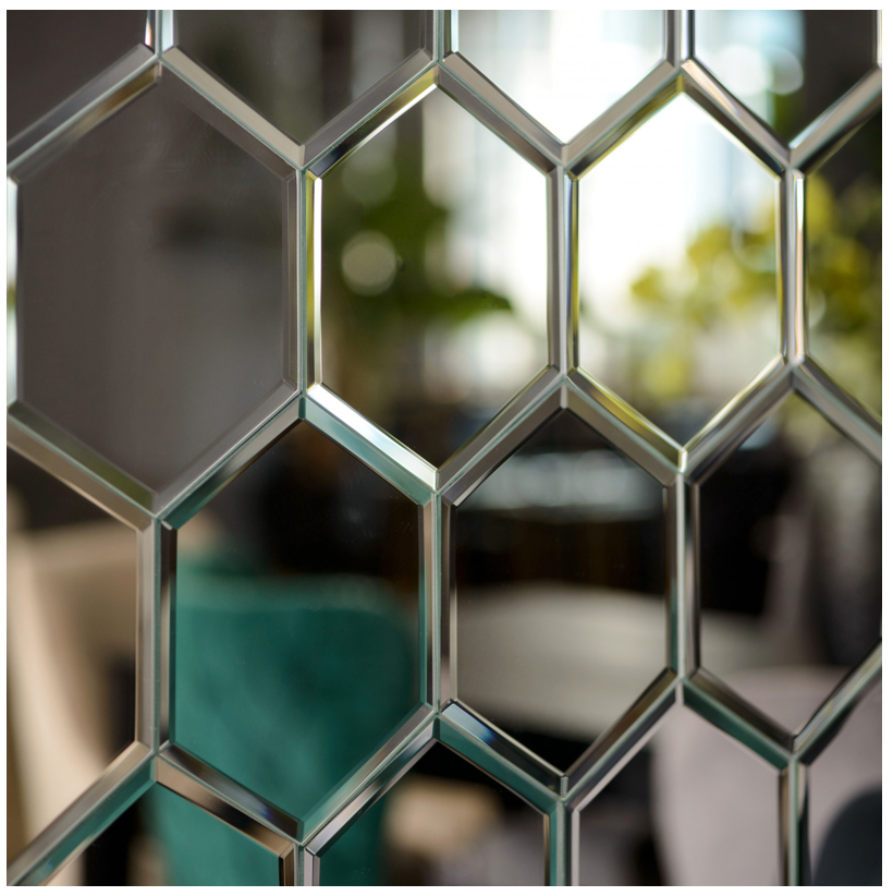 Mirror Wall Tiles Hexagonal Shape Beveled Box of 18 Tiles