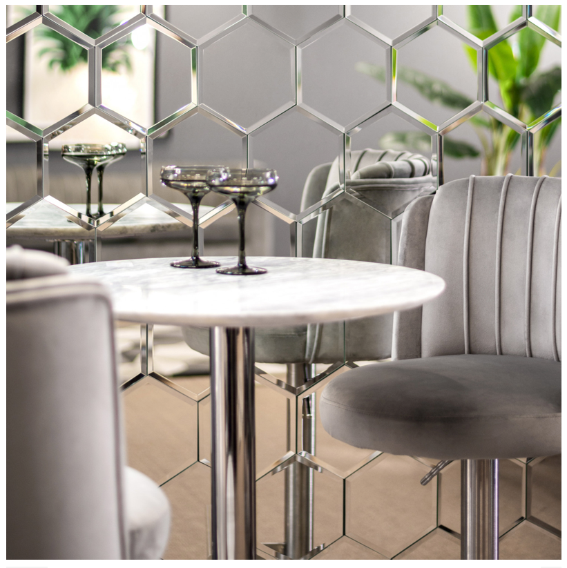 Mirror Wall Tiles Hexagonal Shape Beveled Box of 18 Tiles