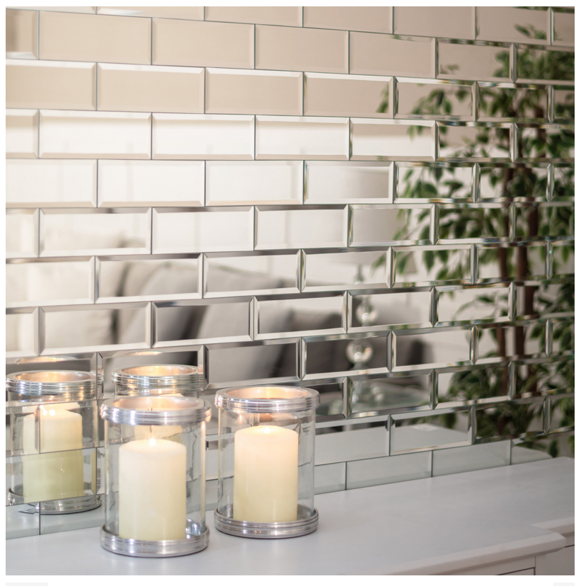 Mirror Wall Tiles Brick Shape Beveled Box of 22 Tiles