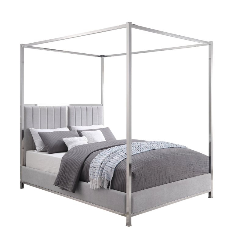 KINGSTON King 4 Poster Bed Chrome plated Metal Frame upholstered headboard