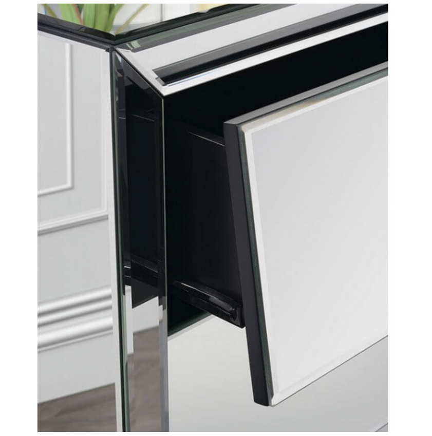 Hollywood Mirrored Bedside Table 3 Drawer Louvre Handle