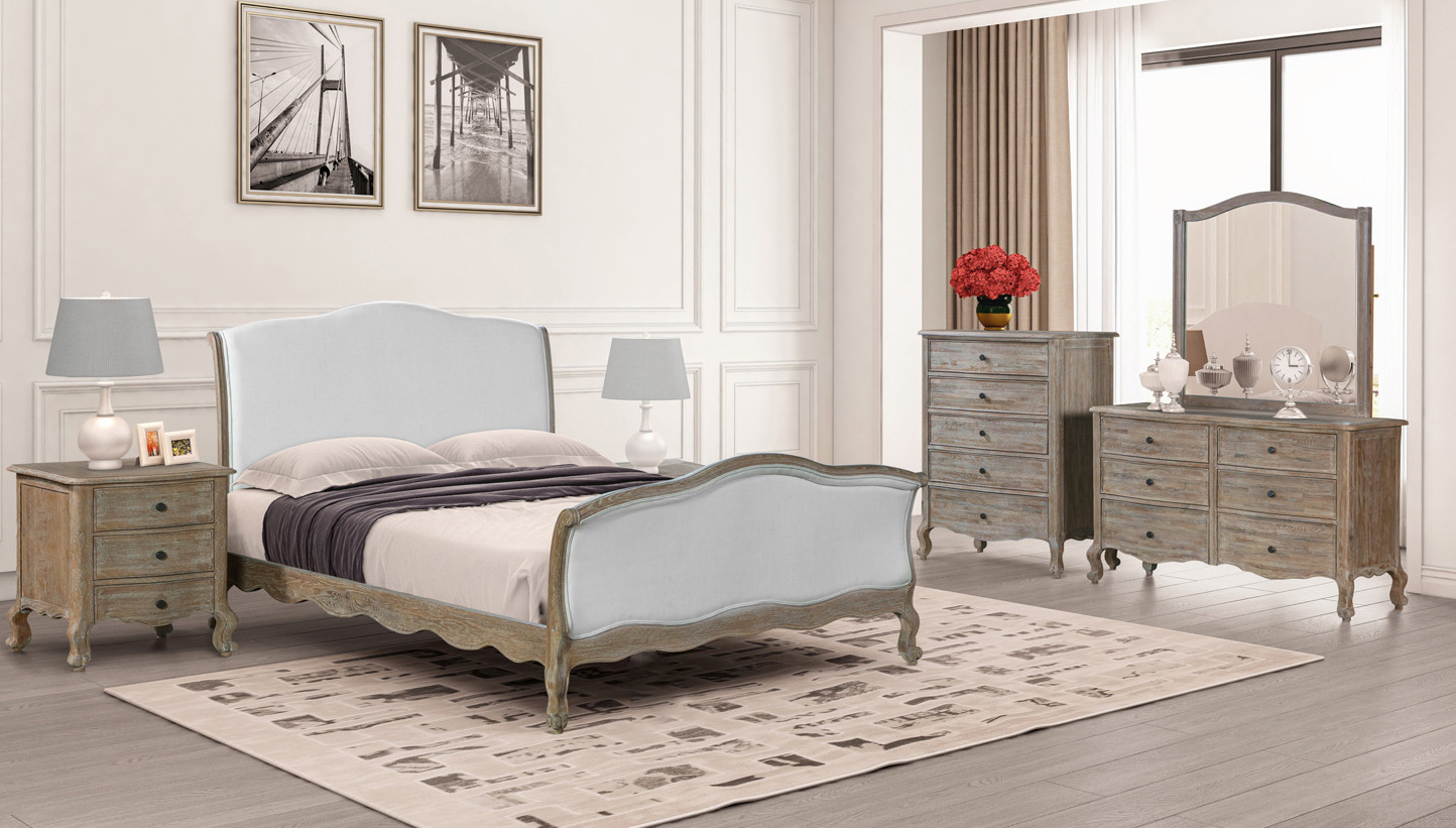 ANNECY King Bed Oak Wood Brushed Weathered Finish